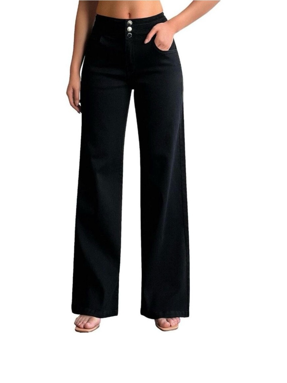 Roswear Black High-Rise Wide Leg Jeans